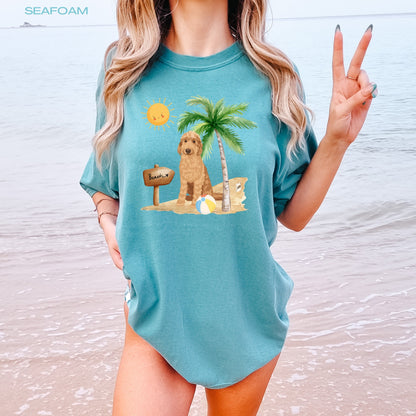 Beach golden doodle shirt, comfort colors t-shirt, doodle gifts, sister birthday gift, cottagecore, summer tee trends, best girlfriend gift