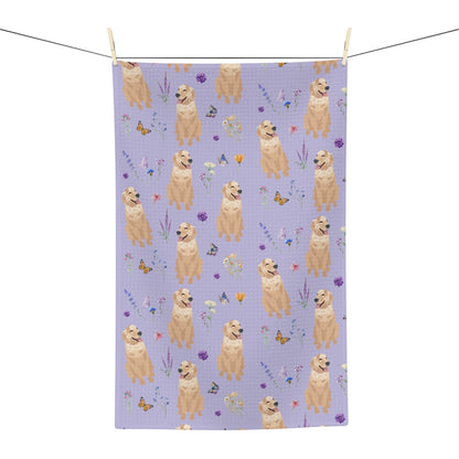 Cottagecore Golden retriever tea towel, waffle kitchen towel, dog flour sack, housewarming gift, sister birthday gift, pet memorial gift