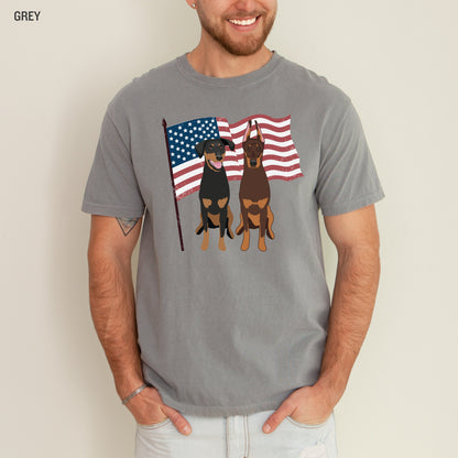 American Doberman t-shirt, comfort colors tee, 4th of july gift, doberman gifts, voting gifts, birthday patriotic shirt, dobbie mom shirt