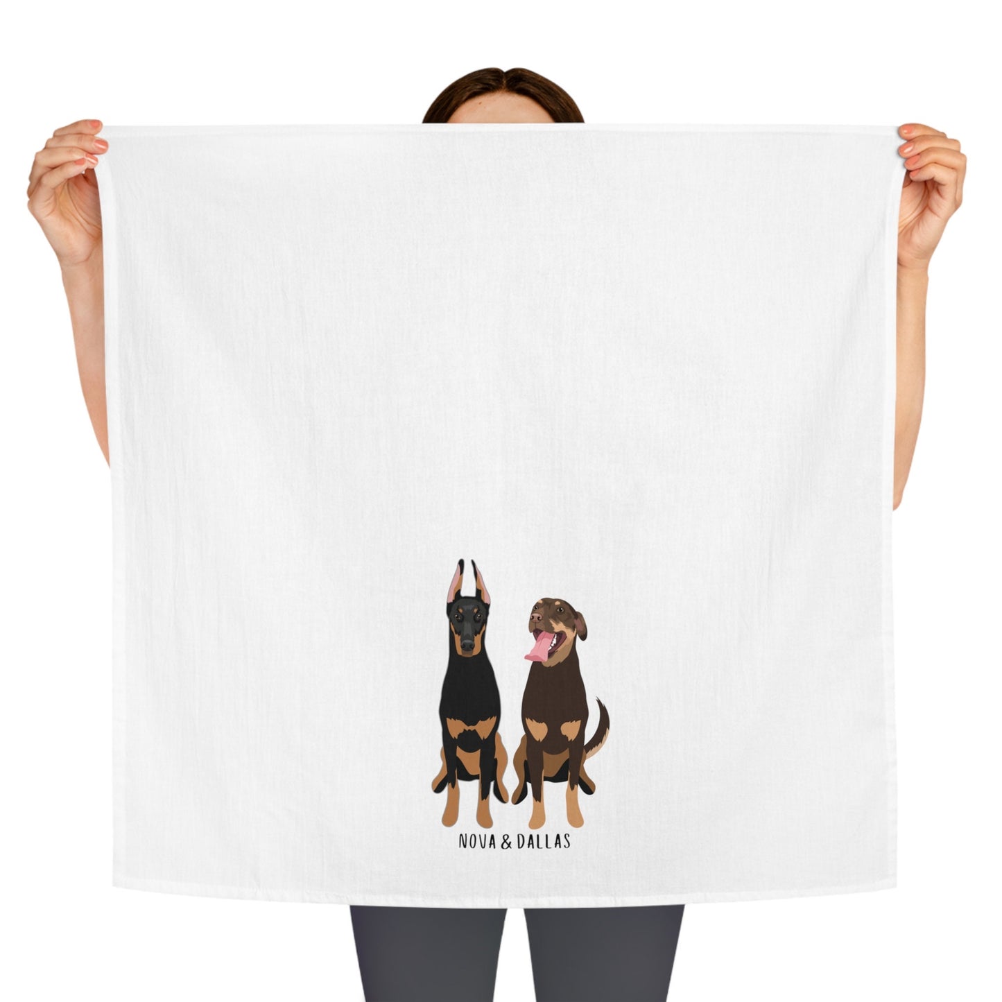 Personalized Doberman flour sack kitchen tea towel, dobbie tea towel, doberman gifts, doberman hand towel, dish towel, 100% cotton