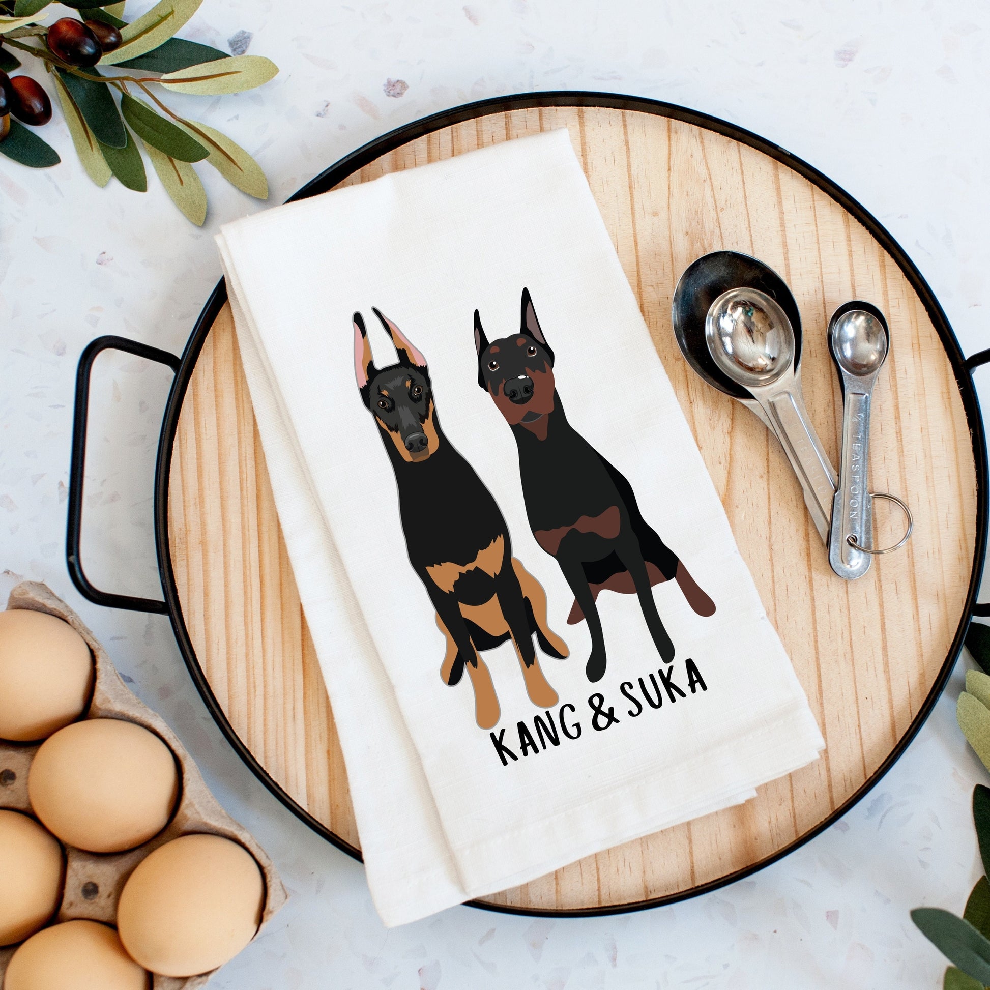 Doberman tea towel for kitchen