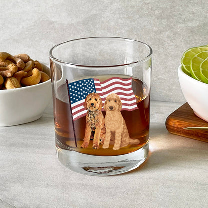 American goldendoodle whiskey glass, doodle dad gift, husband birthday gift, anniversary gift, 4th of july, doodle gifts, dog dad glass