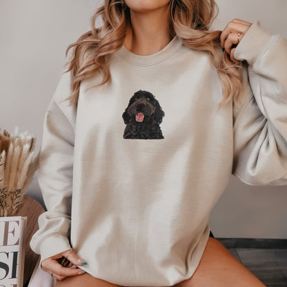 Embroidered black goldendoodle sweatshirt for doodle moms