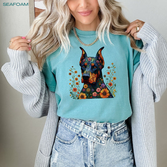 Claude Monet Doberman shirt, comfort colors, wife birthday gift, red doberman gifts, back to school shirt, cottagecore, wildflowers, dobbie