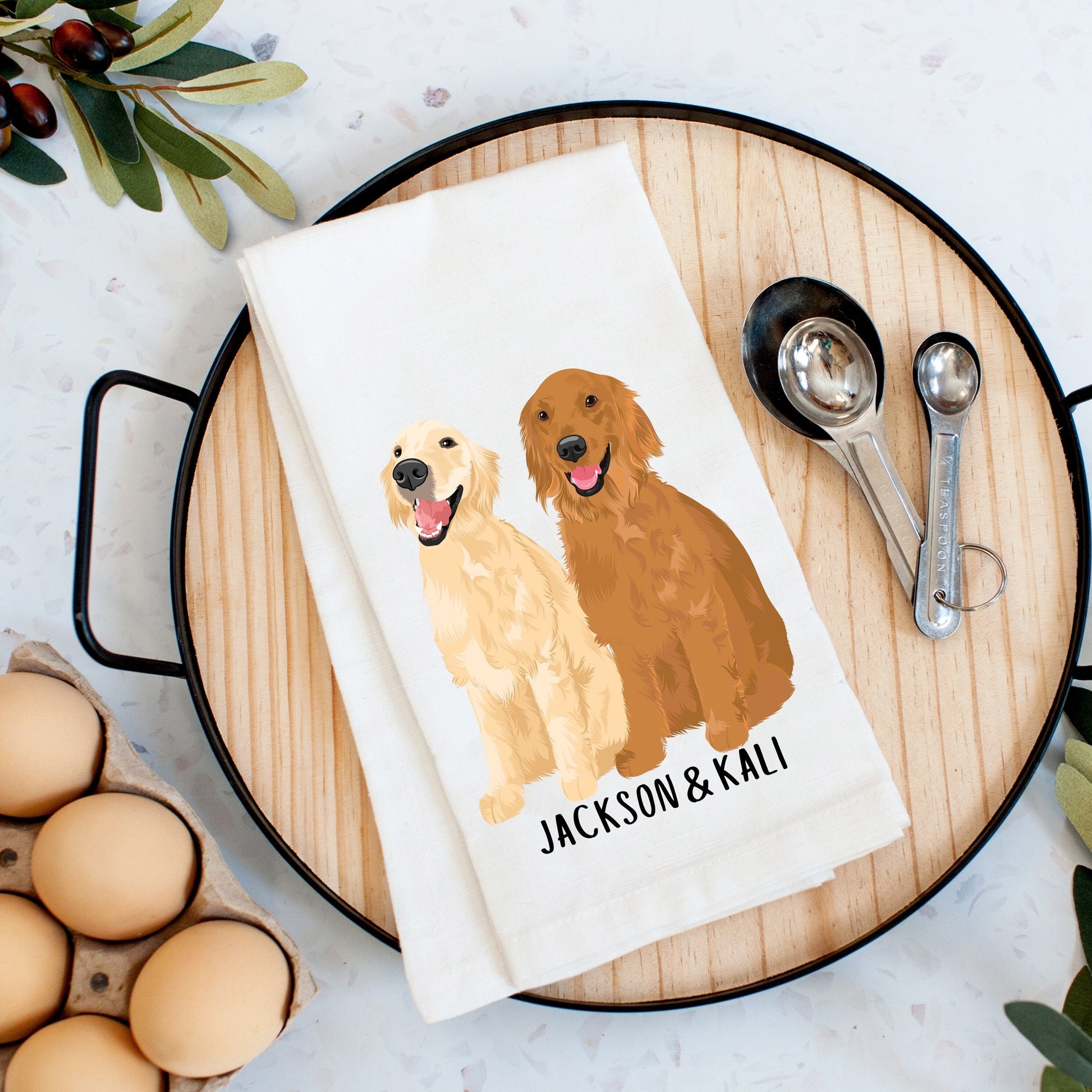 Personalized Golden retriever tea towel for kitchen