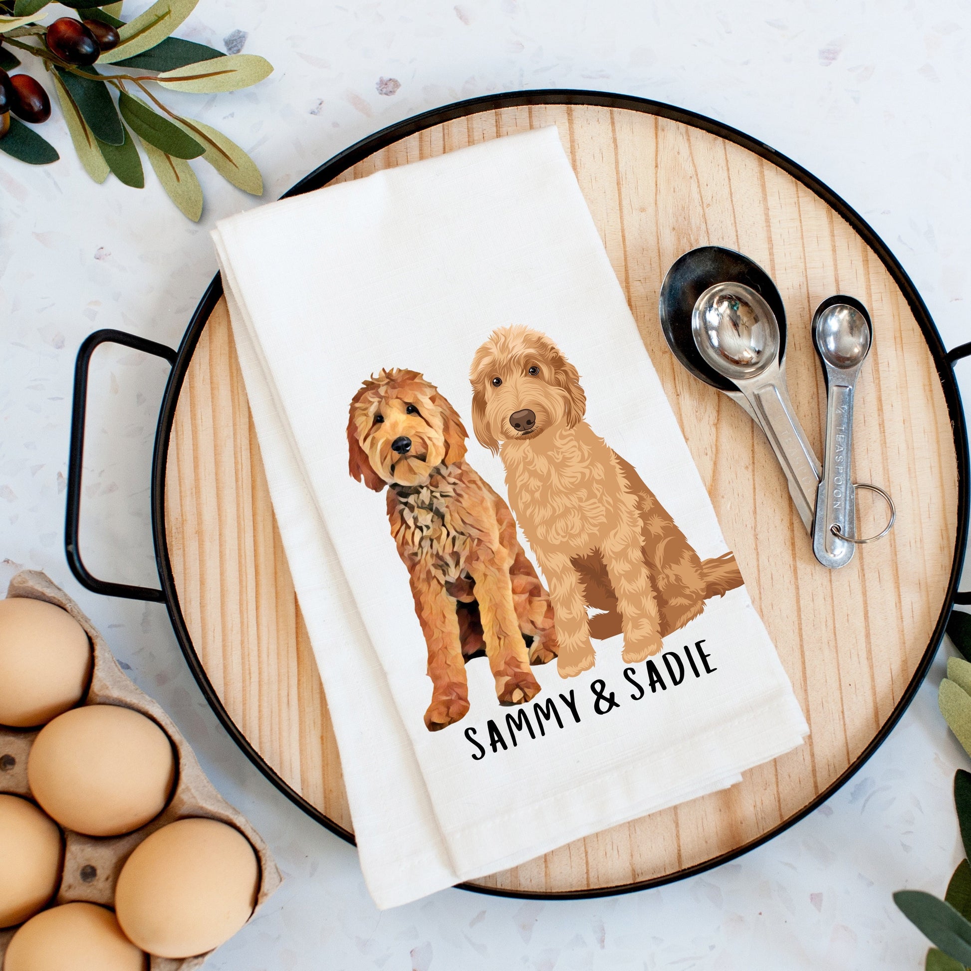 Personalized Goldendoodle tea towel for kitchen