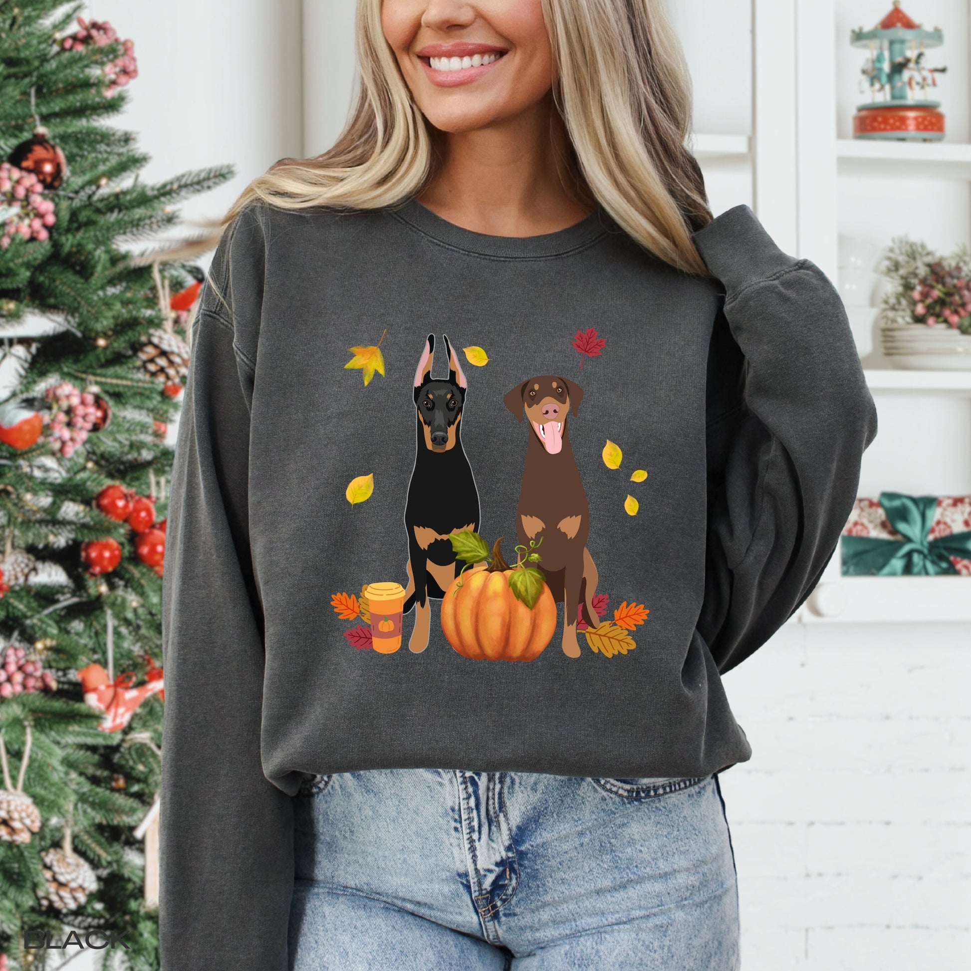 Fall Doberman Pumpkin sweatshirt comfort colors 1566 for dobbie moms