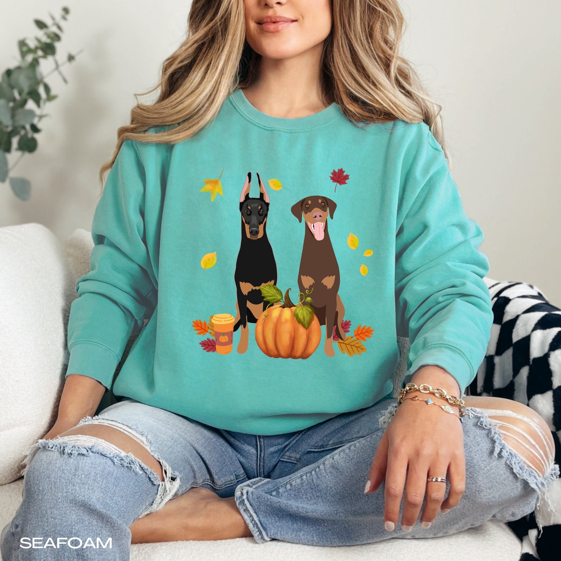 Fall Doberman Pumpkin sweatshirt, mom doberman gifts, spooky Halloween shirt, wife birthday gift, cottagecore, Christmas dobbie crewneck