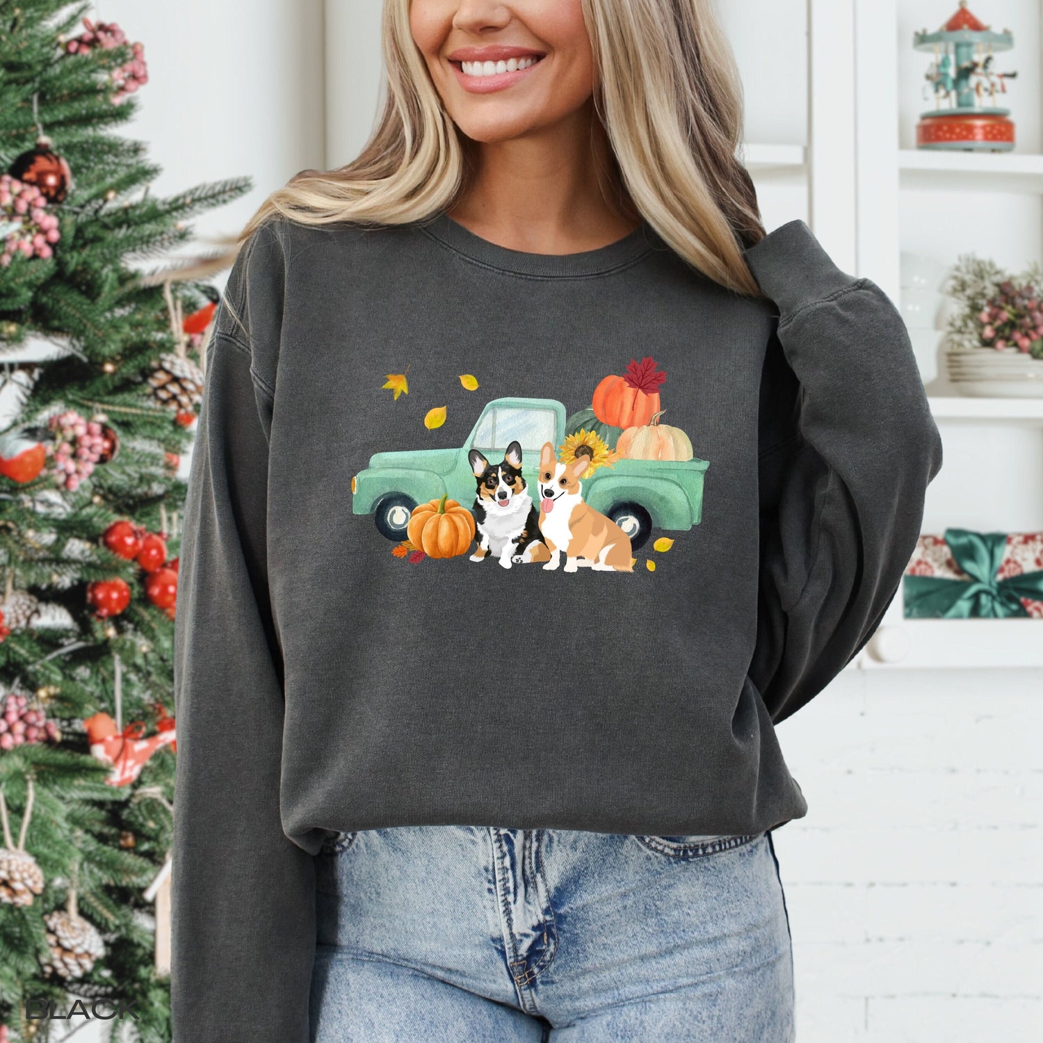 Fall Pumpkin Truck Corgi Sweatshirt comfort colors 1566 for corgi mom