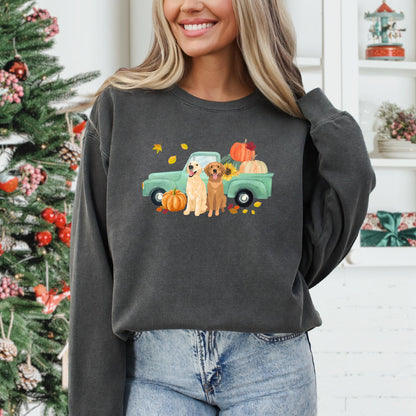 Fall Pumpkin Truck Golden Retriever Sweatshirt, mama retriever gift, Halloween shirt, wife birthday gift, back to school shirt, Christmas
