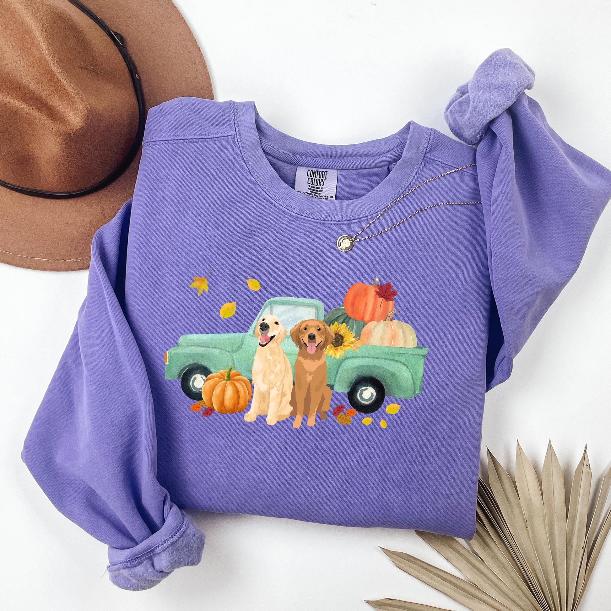 Fall Pumpkin Truck Golden Retriever Sweatshirt, mama retriever gift, Halloween shirt, wife birthday gift, back to school shirt, Christmas