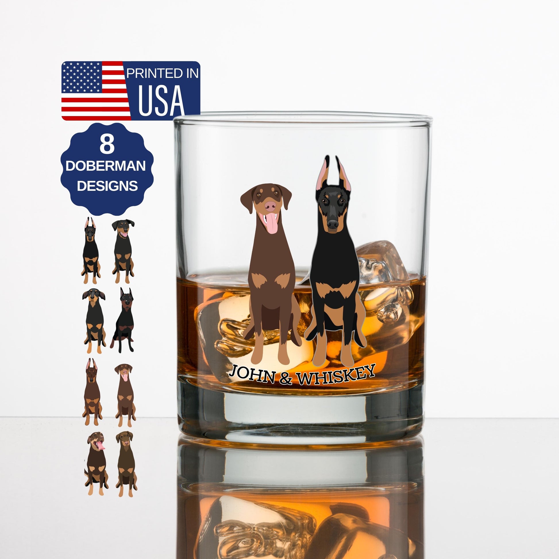 Personalized Doberman whiskey glass for Doberman dad