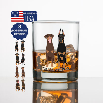 Personalized Doberman whiskey glass for Doberman dad