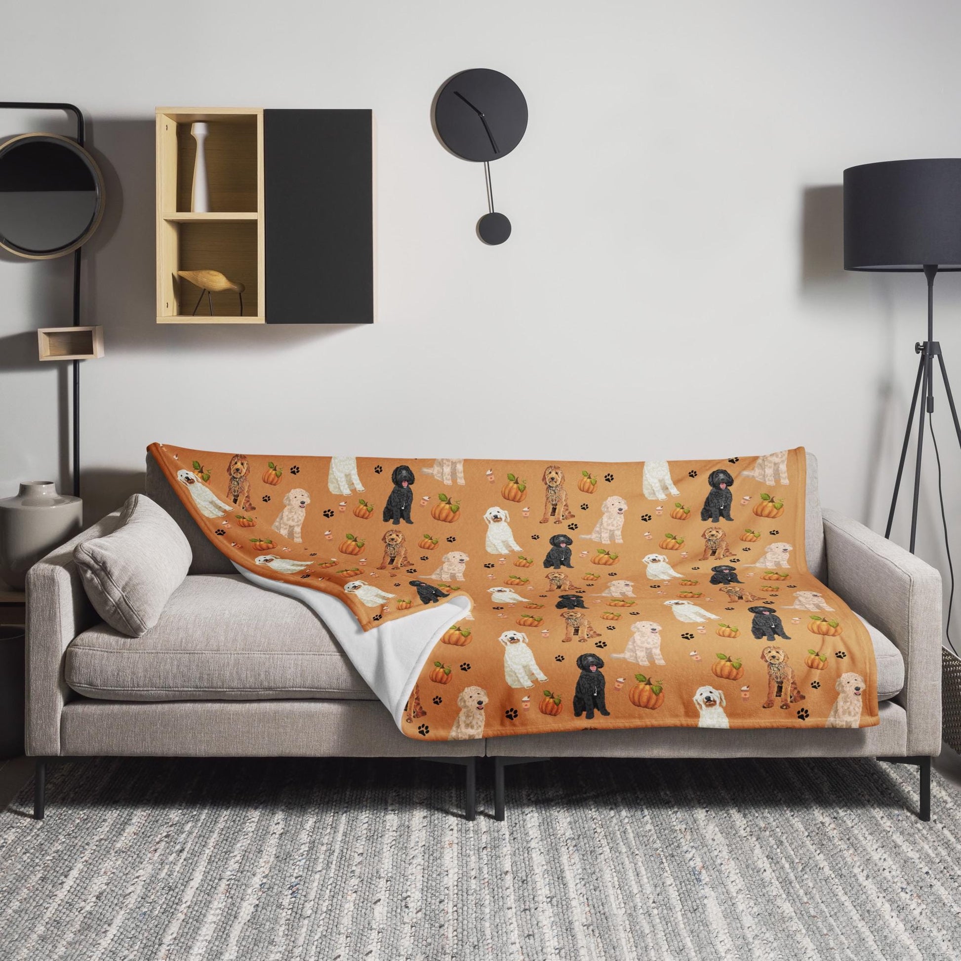 Hello Fall golden doodle blanket, doodle gifts, pumpkin Halloween gift, labradoodle couch throw, doodle Christmas gift, wife birthday gift