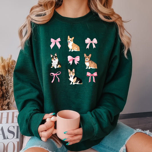 Pink bow Corgi sweatshirt, corgi gifts, wife birthday gift, fall corgi crewneck, back to school corgi, halloween corgi shirt, corgi mom