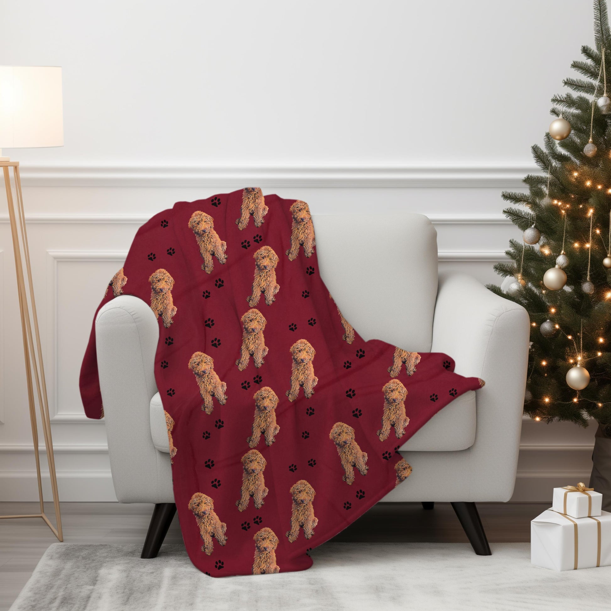 Red Goldendoodle Blanket, baby shower gift, car throw blanket, Golden doodle Gift, doodle mom gift, dog mothers day gift, doodle puppy gift