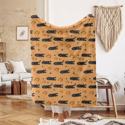 Pumpkin Fall Black Doodle Blanket, Halloween doodle gifts, wife birthday gift, living room couch throw, golden doodle throw home decor