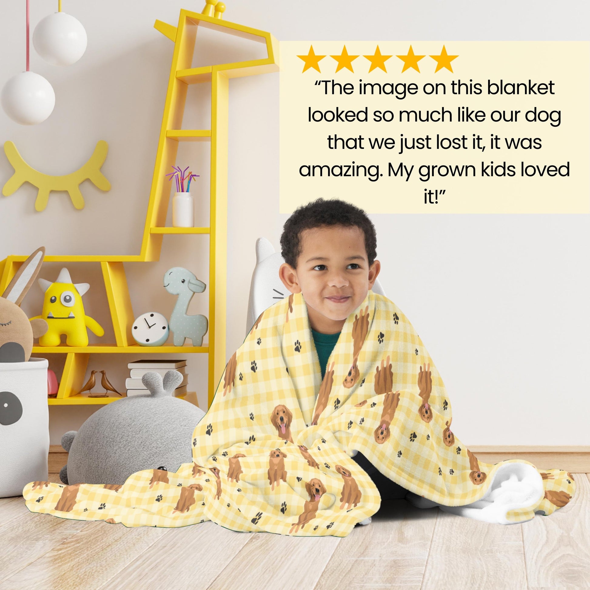 Yellow Checkered Golden Retriever Blanket, retriever gifts, bed cover, queen size bedspread, living room couch throw, golden mom home decor