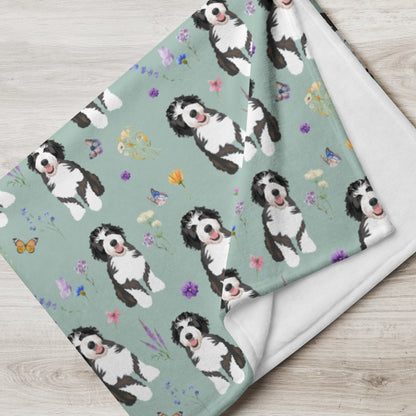 Wildflower golden doodle blanket, bernedoodle throw, cottagecore asthetic gifts