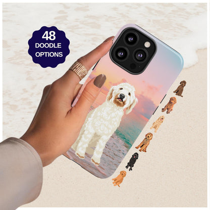 Pink Beach Sunset Goldendoodle Phone Case, dog mom phone cover, doodle Gifts, Ocean Phone Case, Christmas doodle gifts, doodle mom accesorie