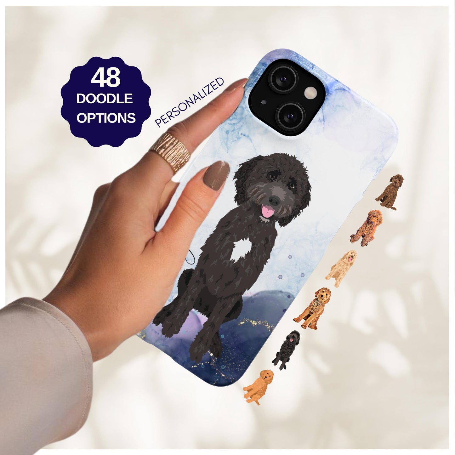 Personalized Blue Marble Black Labradoodle phone case, Golden doodle gifts, doodle phone cover, Bernedoodle, wife birthday gift, doodle mama