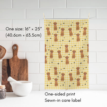 Yellow Checkered Gingham Golden Retriever Tea Towel, red retriever tea towel, waffle kitchen flour sack, housewarming gift, golden mom gift