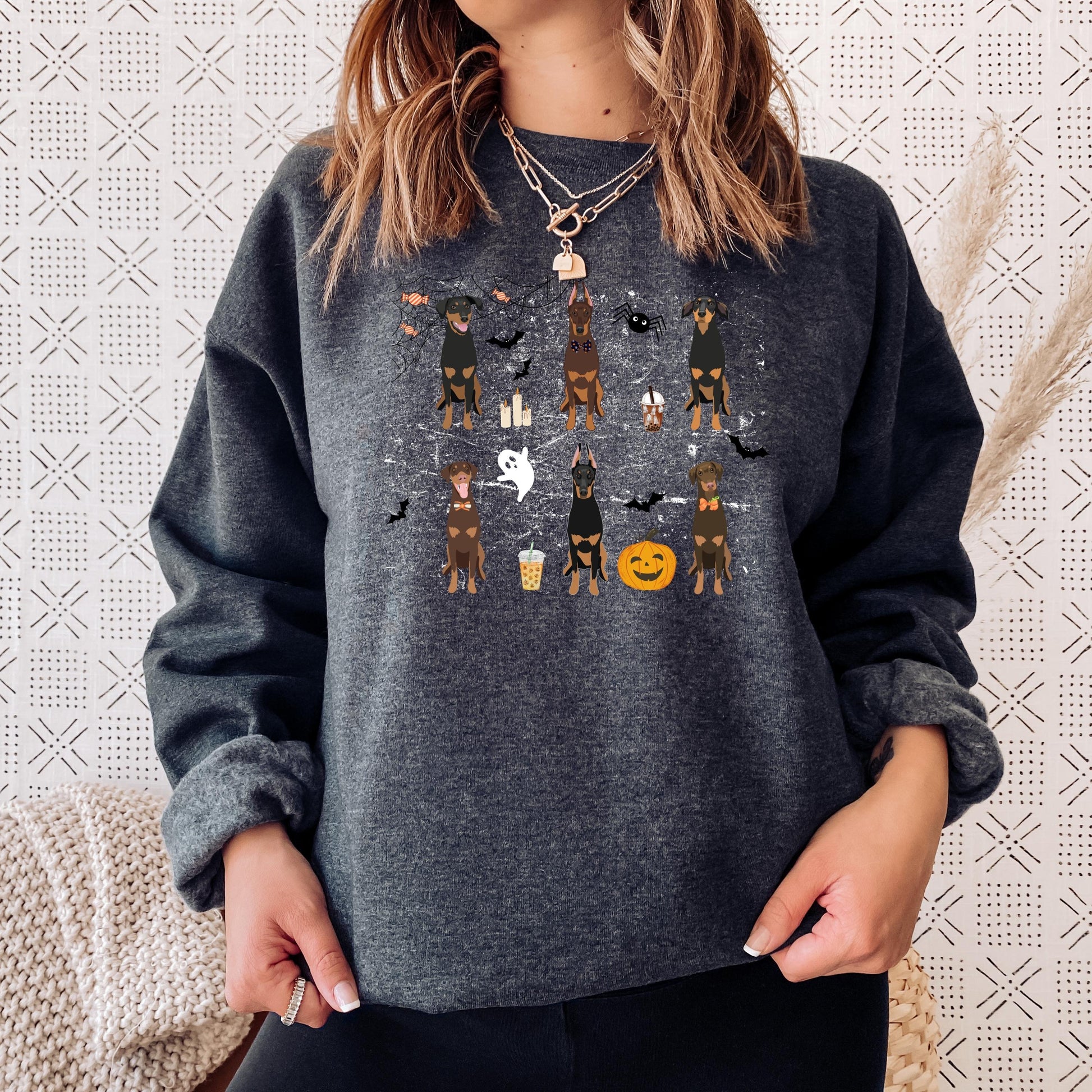 Halloween Doberman sweatshirt, doberman gifts, spooky season, fall crewneck, wife birthday gift, dobbie ghost dog shirt