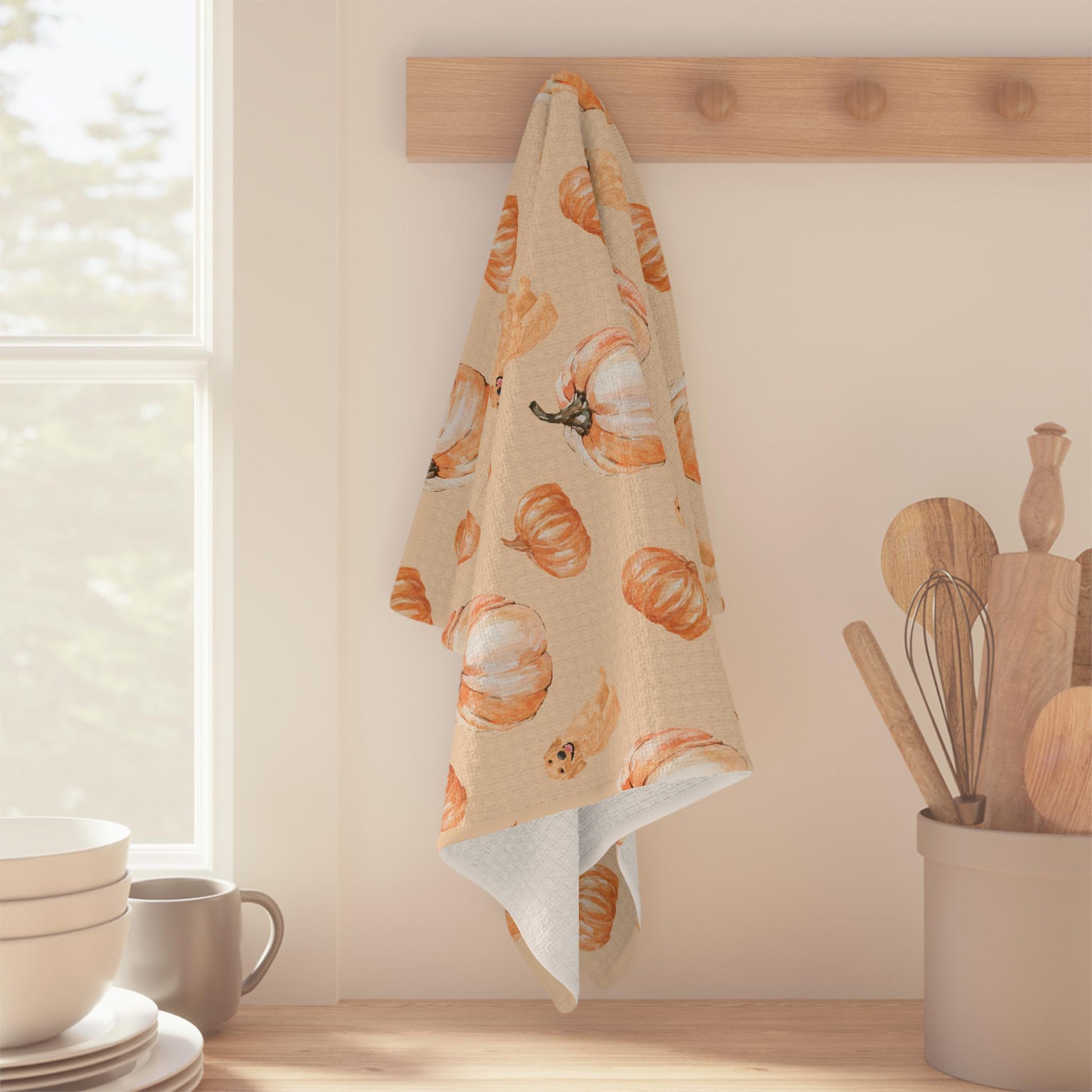 Pumpkin Golden Retriever Tea Towel, Christmas tea towel, waffle kitchen flour sack, housewarming gift, golden mom gift, fall golden dog