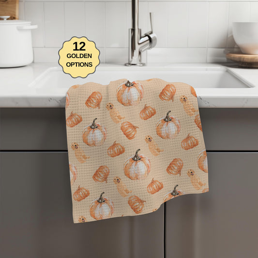 Pumpkin Golden Retriever tea towel
