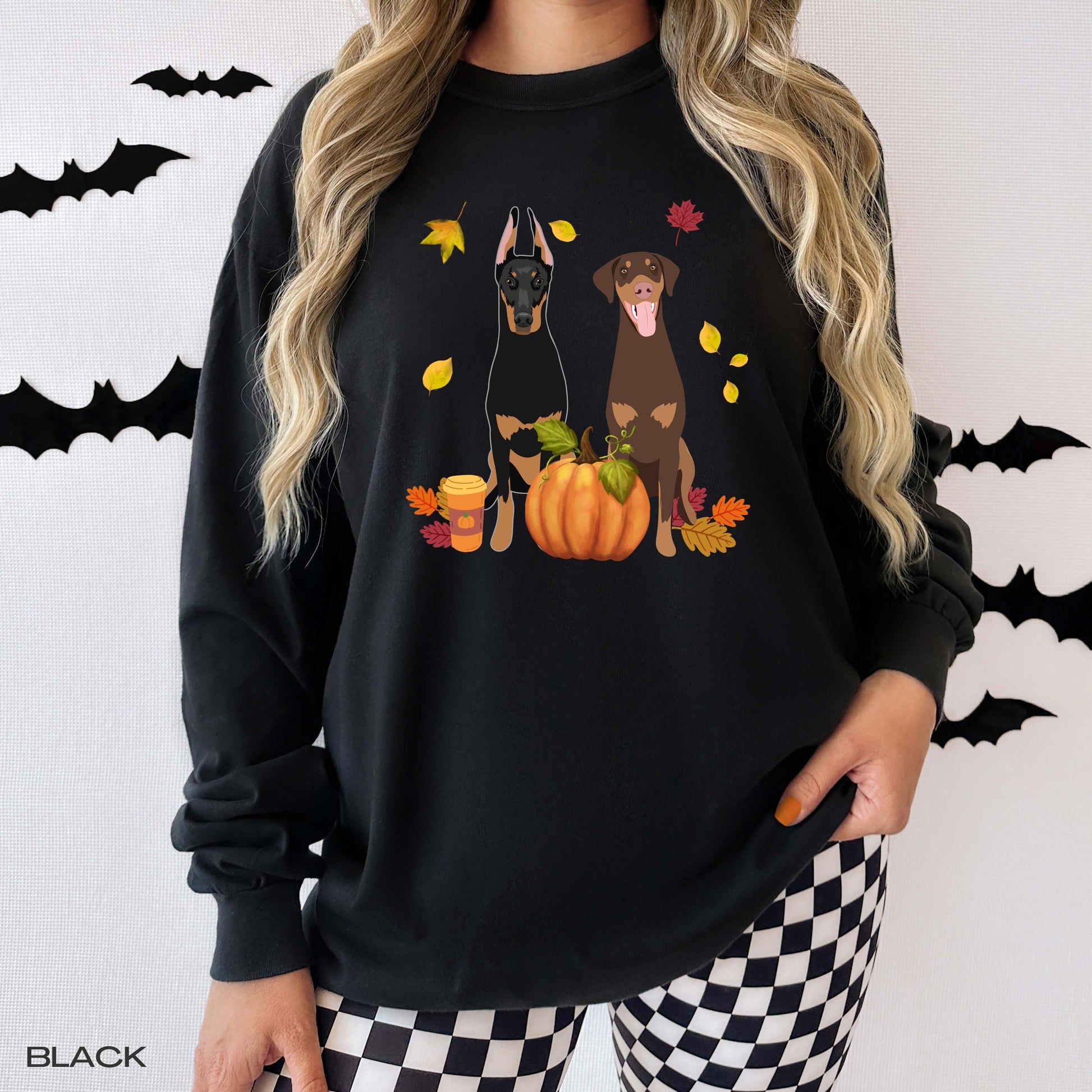 Fall Doberman Pumpkin sweatshirt, mom doberman gifts, spooky Halloween shirt, wife birthday gift, cottagecore, Christmas dobbie crewneck