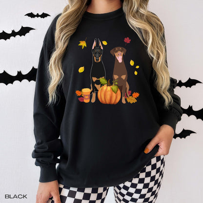 Fall Doberman Pumpkin sweatshirt, mom doberman gifts, spooky Halloween shirt, wife birthday gift, cottagecore, Christmas dobbie crewneck
