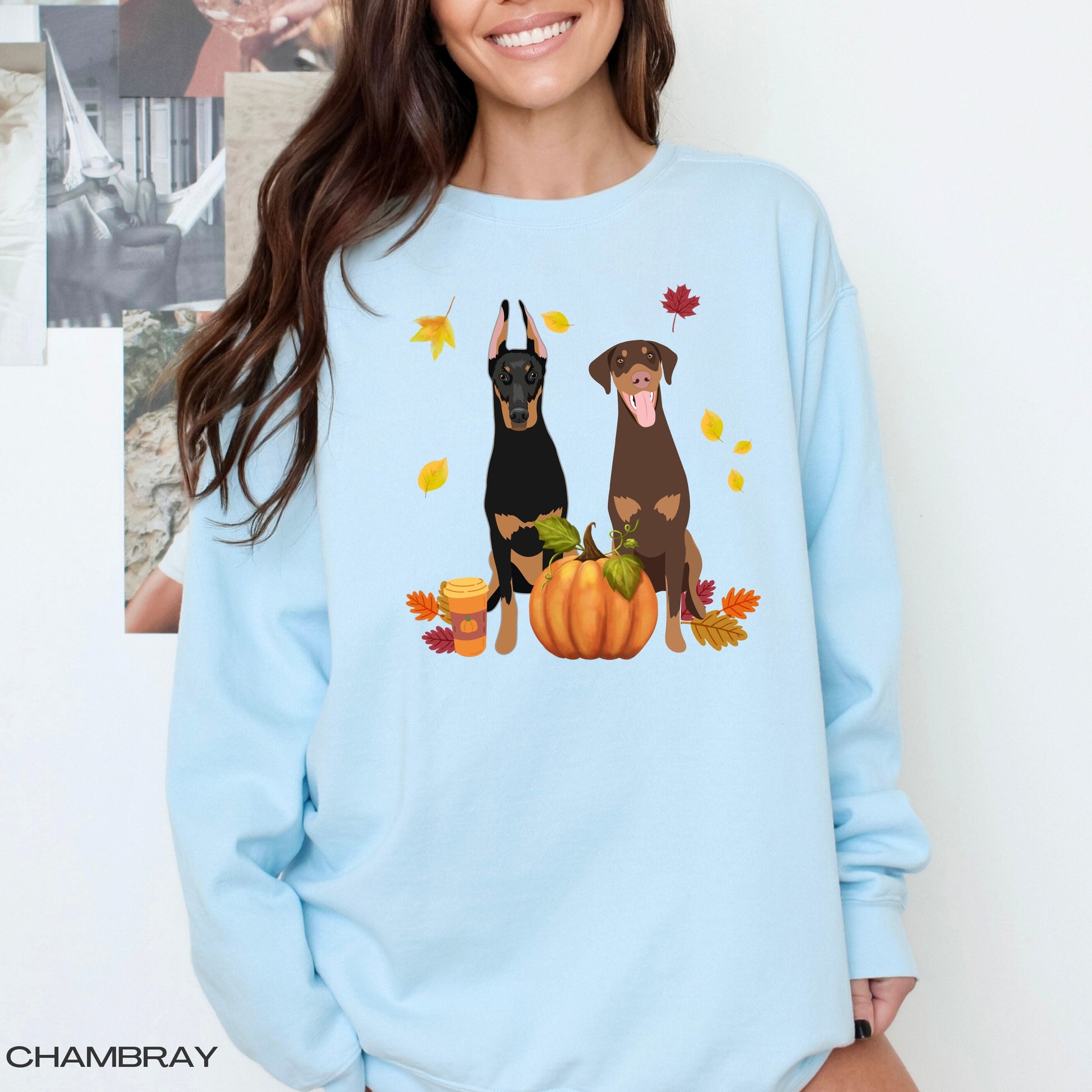 Fall Doberman Pumpkin sweatshirt, mom doberman gifts, spooky Halloween shirt, wife birthday gift, cottagecore, Christmas dobbie crewneck