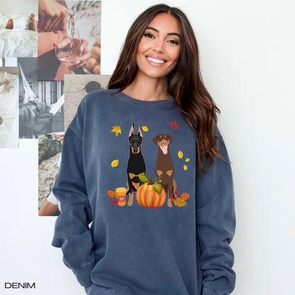Fall Doberman Pumpkin sweatshirt, mom doberman gifts, spooky Halloween shirt, wife birthday gift, cottagecore, Christmas dobbie crewneck