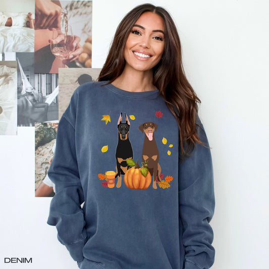 Fall Doberman Pumpkin sweatshirt, mom doberman gifts, spooky Halloween shirt, wife birthday gift, cottagecore, Christmas dobbie crewneck