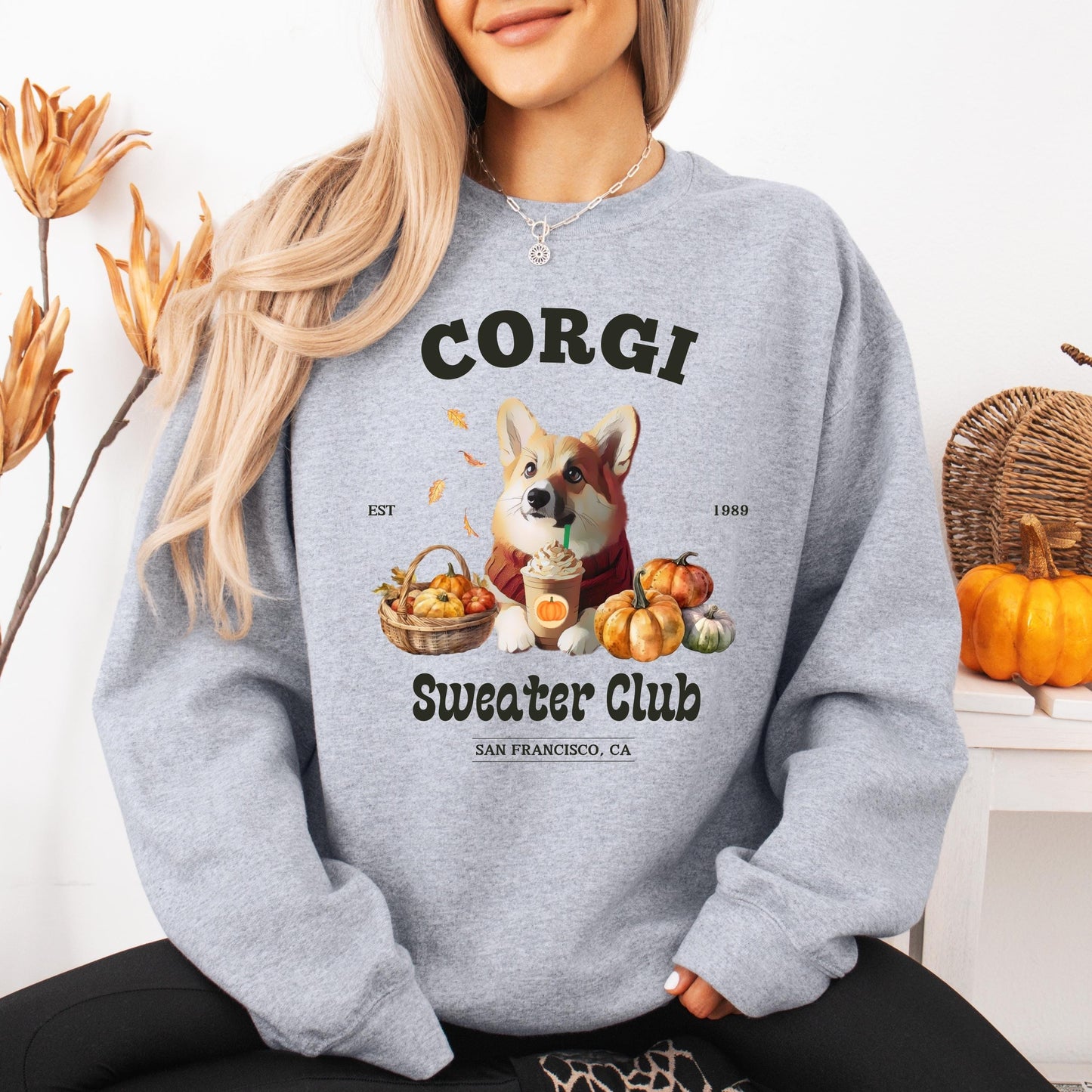 Cottagecore Fall Corgi Sweater Club Sweatshirt, welsh pembroke corgi gifts, corgi mama sweater, corgi ghost dog crewneck, y2k trends