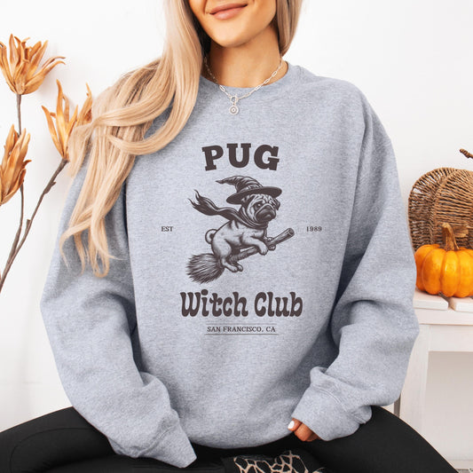 Halloween Pug Witch Club Sweatshirt, pug gifts, pug mama sweater, pug ghost dog crewneck, y2k trends, my dog is my boo, retro spooky sweater