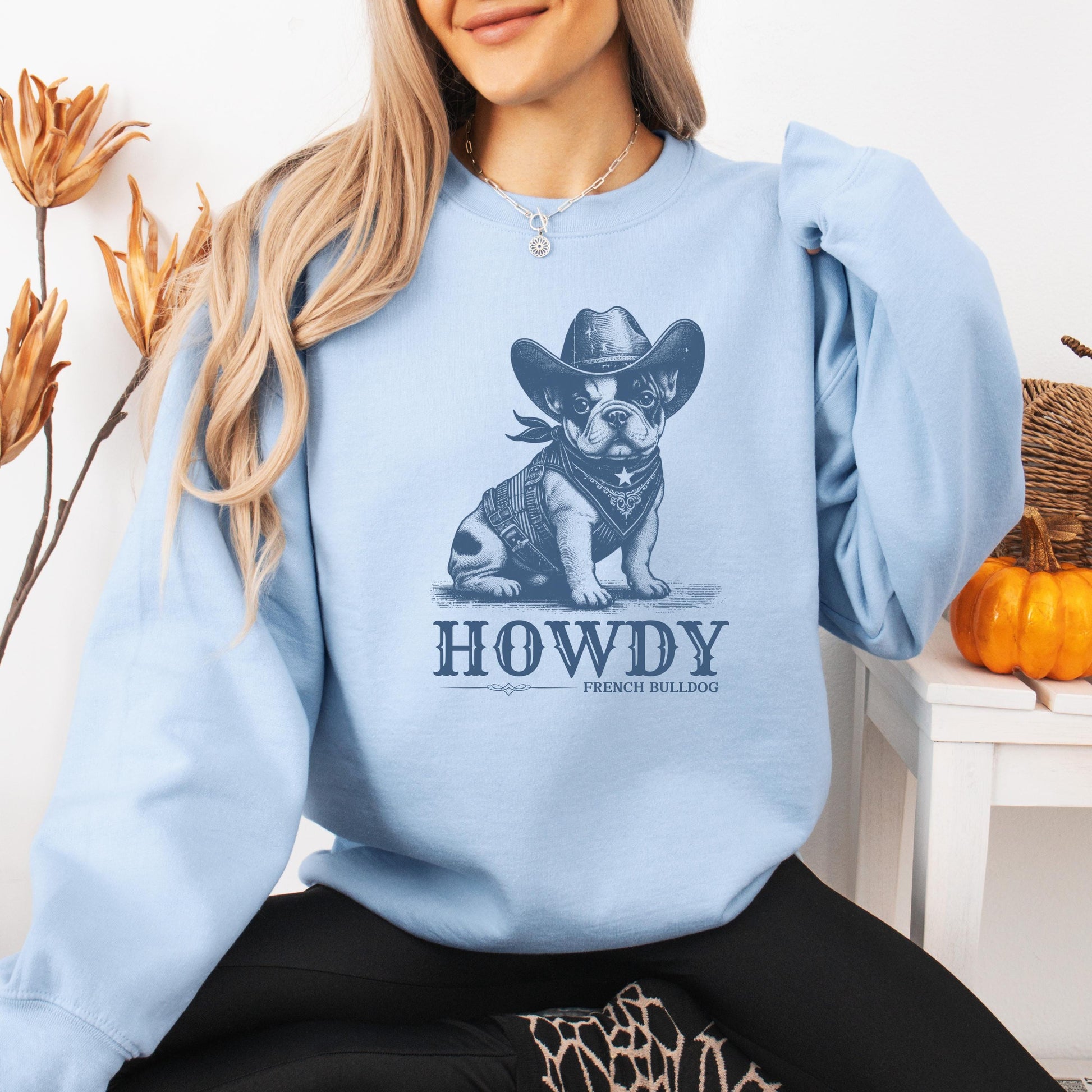 French Bulldog Cowboy Core Sweatshirt, howdy frenchie mama sweater, wife birthday crewneck, french bulldog gift, cowgirl gift, retro texas