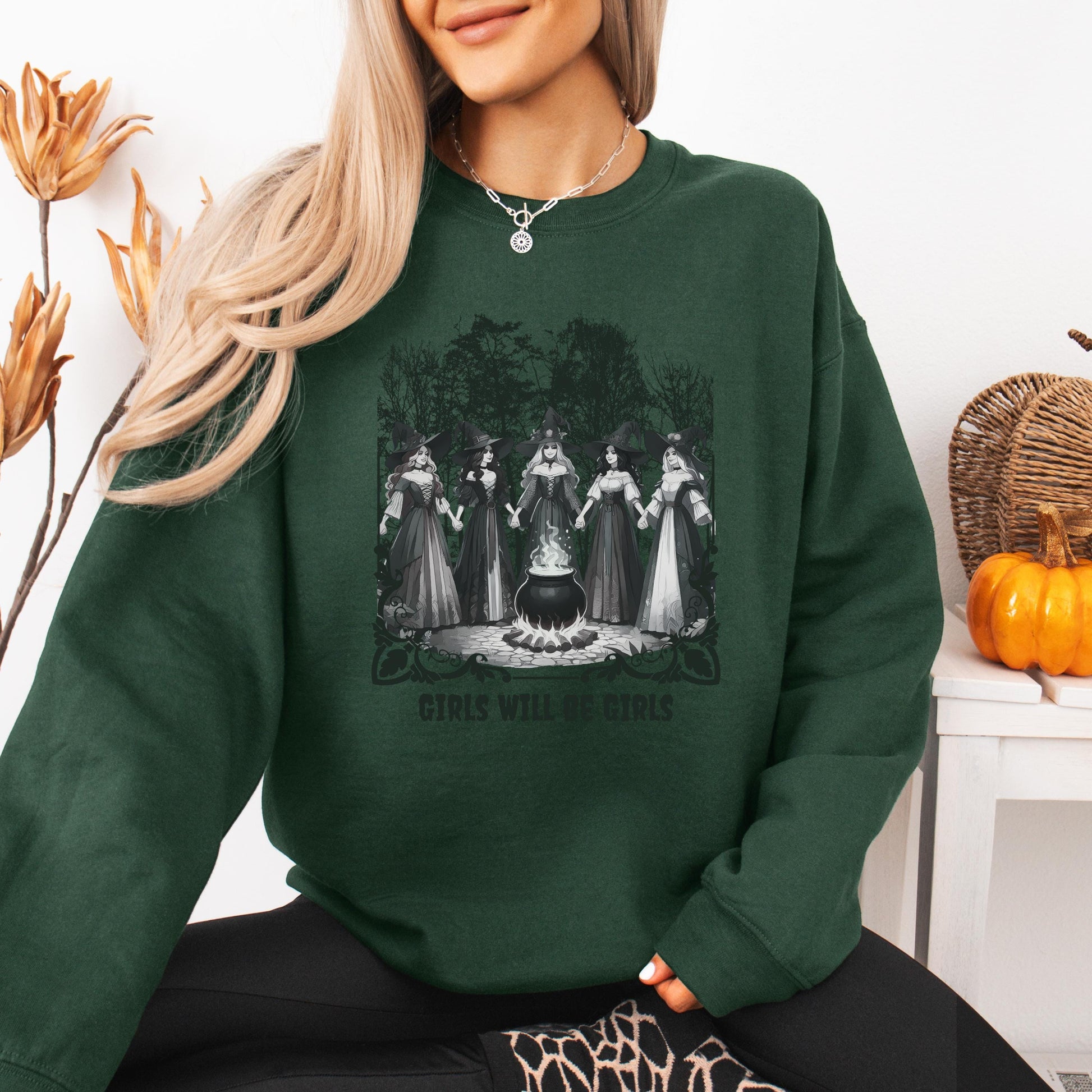 Halloween Girls Will Be Girls Witchy Feminist Sweatshirt, Women Mystic Shirt, bff crewneck, Feminist Witch Shirt, Halloween Gift For Friend