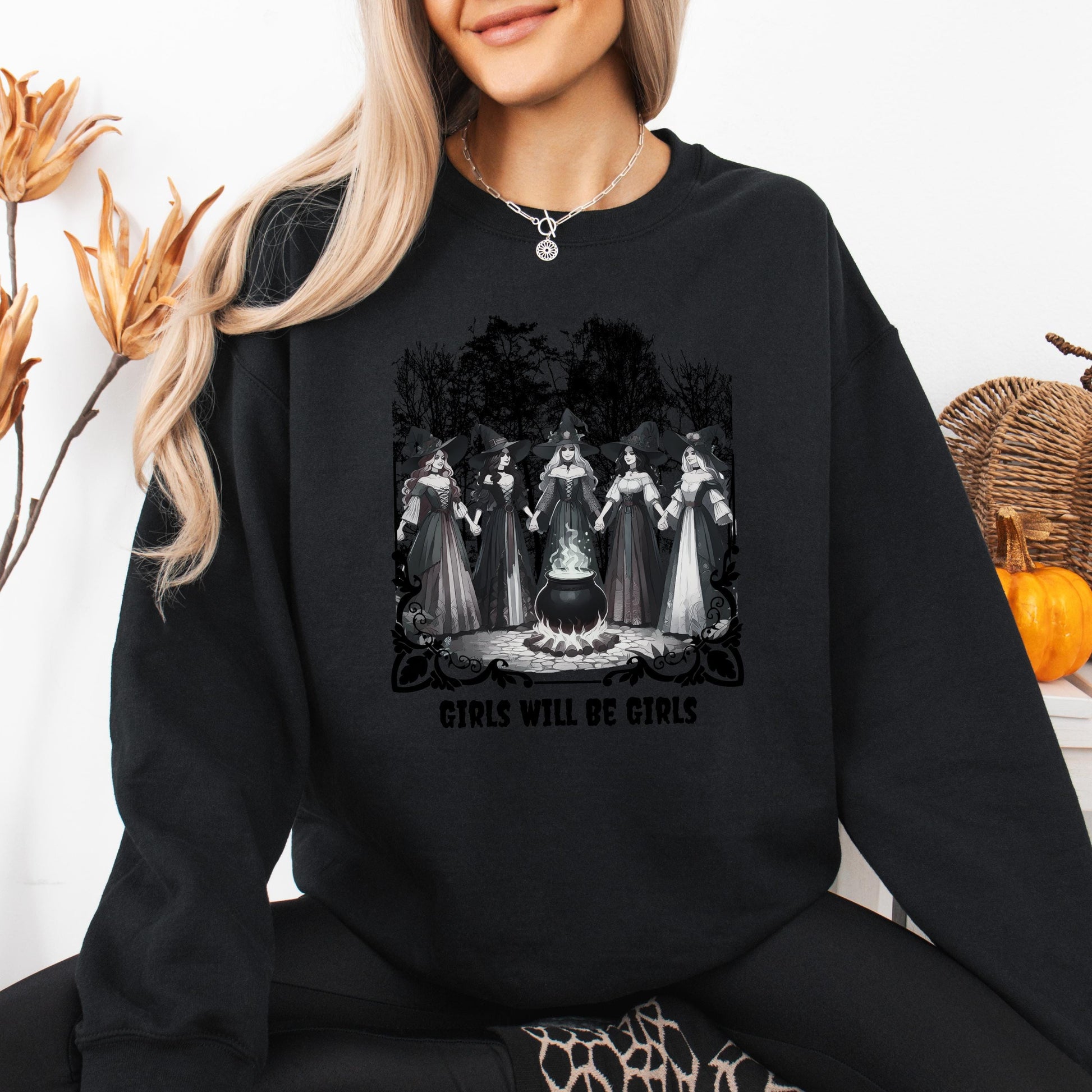 Halloween Girls Will Be Girls Witchy Feminist Sweatshirt, Women Mystic Shirt, bff crewneck, Feminist Witch Shirt, Halloween Gift For Friend
