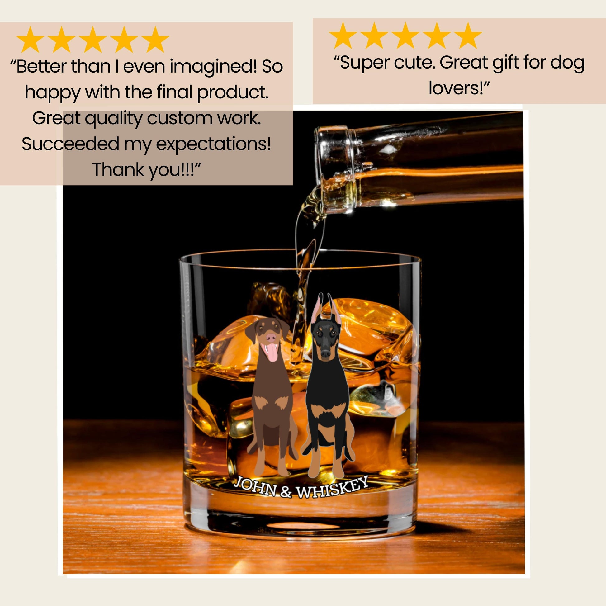 Doberman dad gift, whiskey glass, doberman gifts, boyfriend bourbon glass, husband gift, brown dobbie, wedding gift, anniversary gift