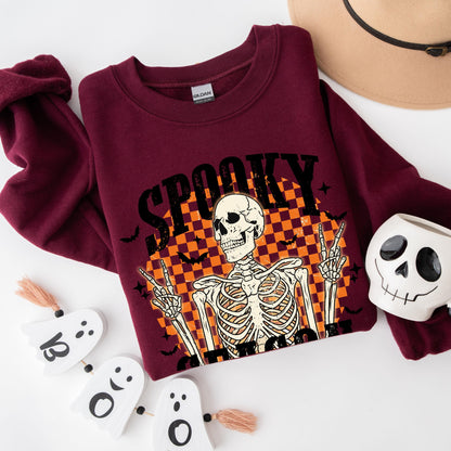 Retro Spooky Skeleton Sweatshirt, piece sign sweater, sister birthday gift, treats pumpkin spice sweatshirt, Halloween women's party gift