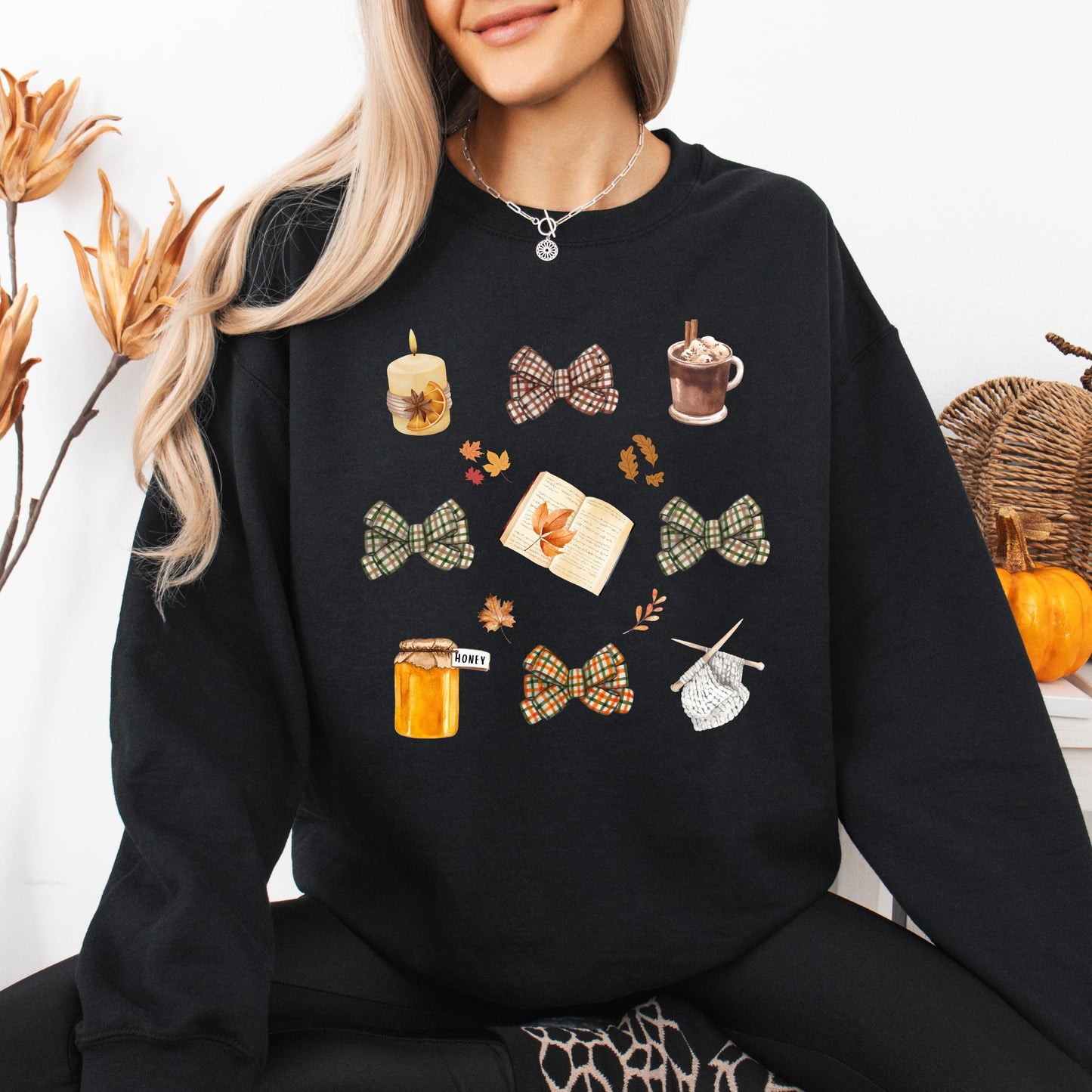 Fall Season Coquette Bow Sweater, bookish sweater library shirt, book lover gift, knitting crewneck Cottagecore librarian appreciation gift