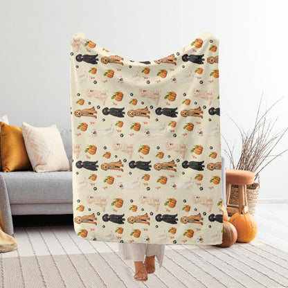 Hello Fall golden doodle blanket, doodle gifts, pumpkin Halloween gift, labradoodle couch throw, doodle Christmas gift, wife birthday gift