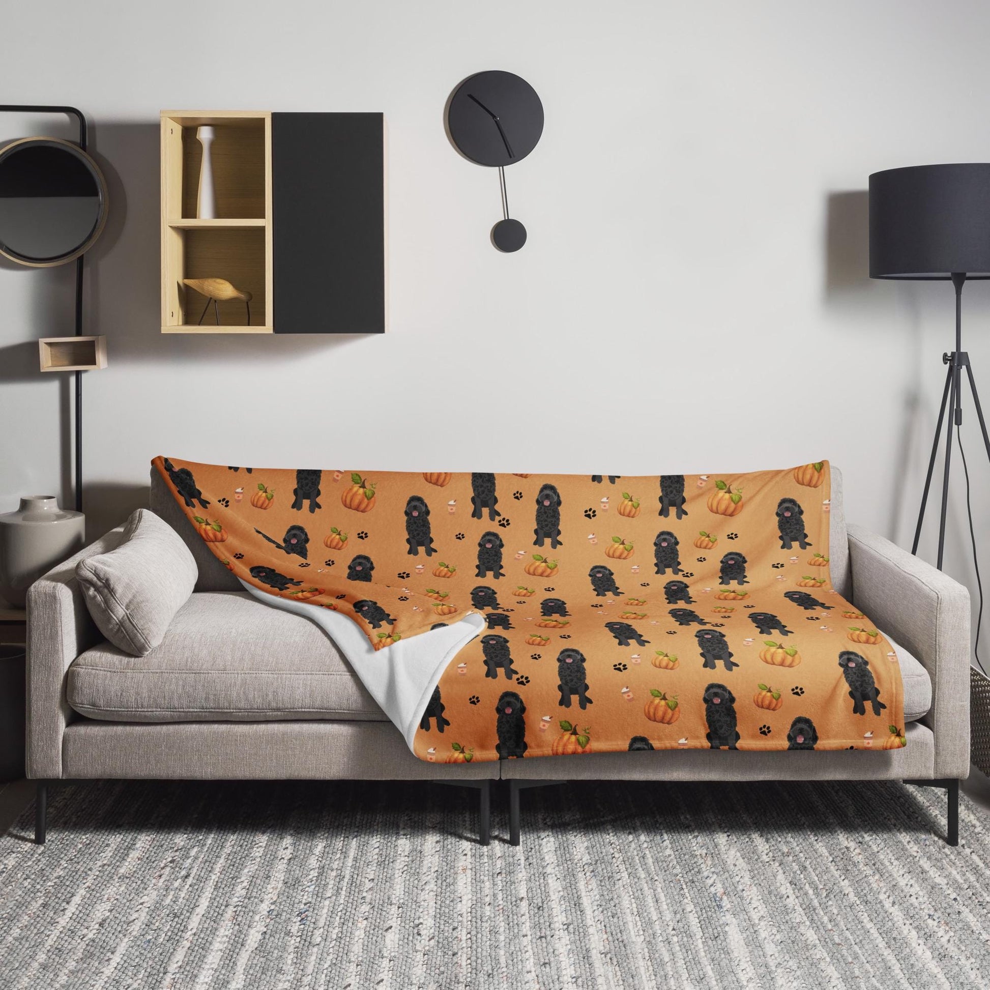 Pumpkin Fall Black Doodle Blanket