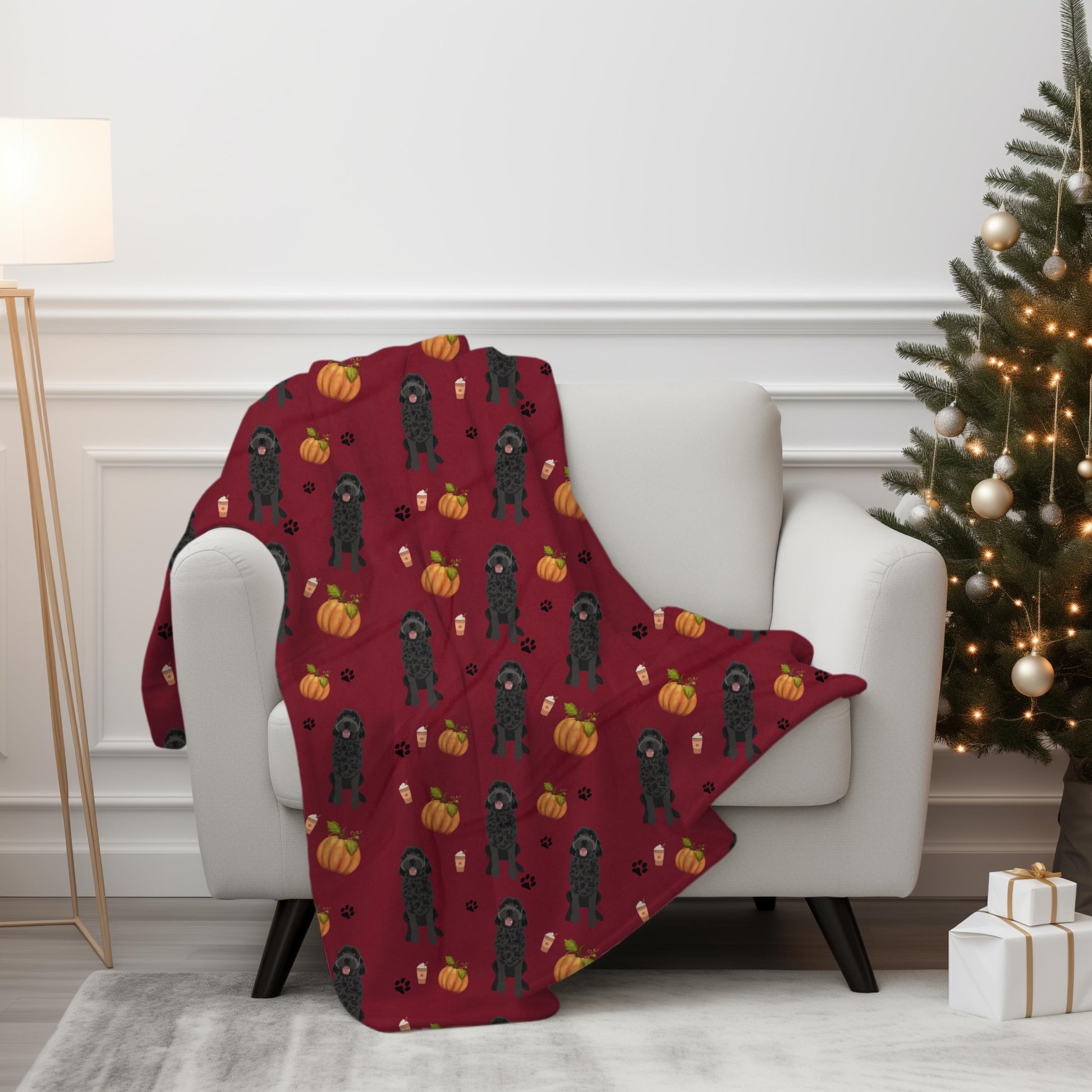 Pumpkin Fall Black Doodle Blanket, Halloween doodle gifts, wife birthday gift, living room couch throw, golden doodle throw home decor