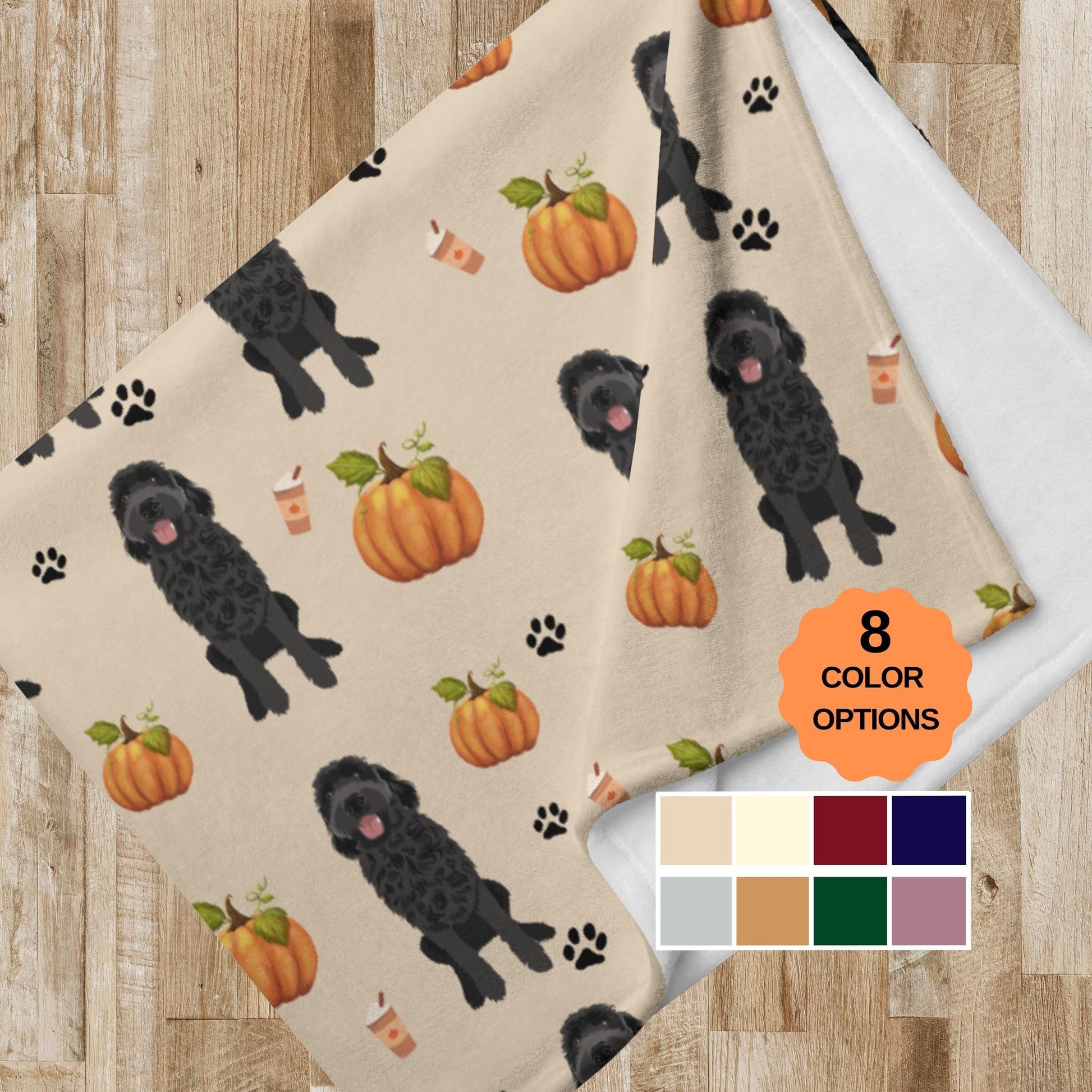 Pumpkin Fall black doodle blanket for black goldendoodle living room couch