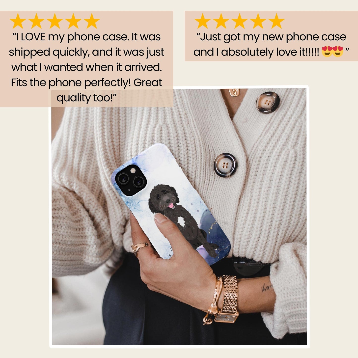 Personalized Blue Marble Black Labradoodle phone case, Golden doodle gifts, doodle phone cover, Bernedoodle, wife birthday gift, doodle mama