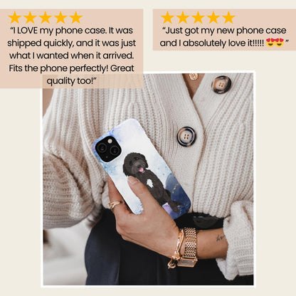 Personalized Blue Marble Black Labradoodle phone case, Golden doodle gifts, doodle phone cover, Bernedoodle, wife birthday gift, doodle mama