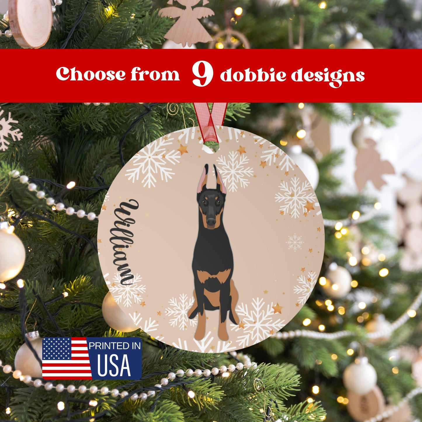 Doberman Ornament Sand, metal ornament, dobbie holiday decor, red Doberman gift, doberman mom gift, dog Christmas ornament, stocking stuffer