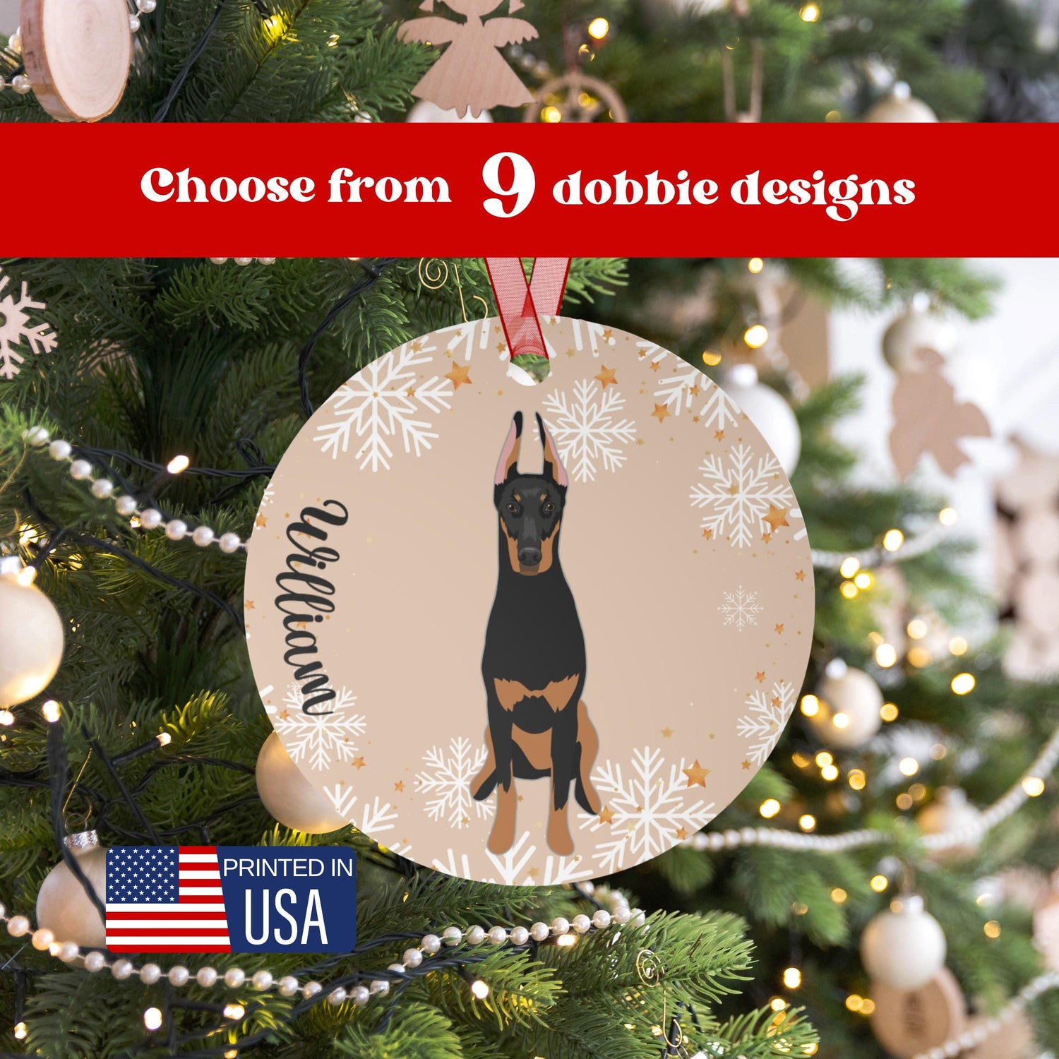 Doberman Ornament Sand, metal ornament, dobbie holiday decor, red Doberman gift, doberman mom gift, dog Christmas ornament, stocking stuffer